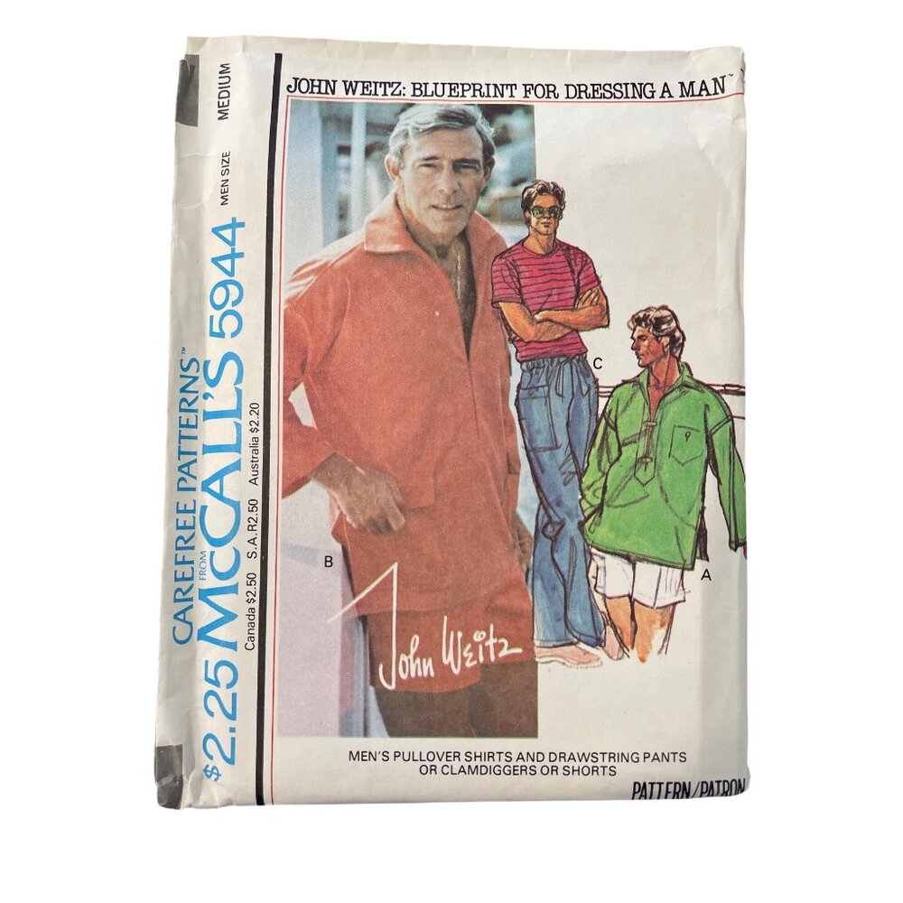 70s McCalls 5944 Sewing Pattern Size Medium Shirts Drawstring Pants Shorts UNCUT